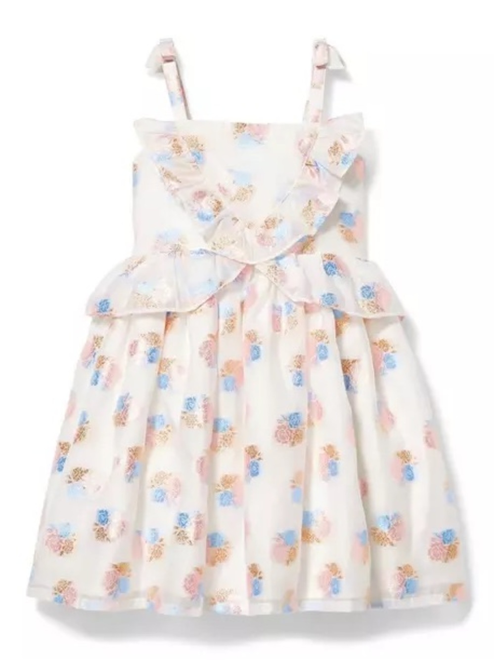 Janie and Jack White Sundress with Pink & Blue Floral Ruffles